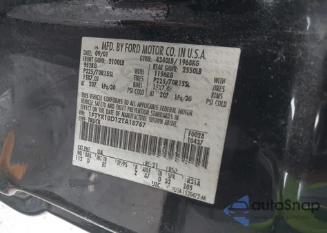 2002 Ford Ranger из США, поврежденный, VIN 1FTYR10D12TA18767